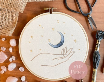 Celestial Dreamer Embroidery Pattern: Modern Hoop Art (Digital PDF)
