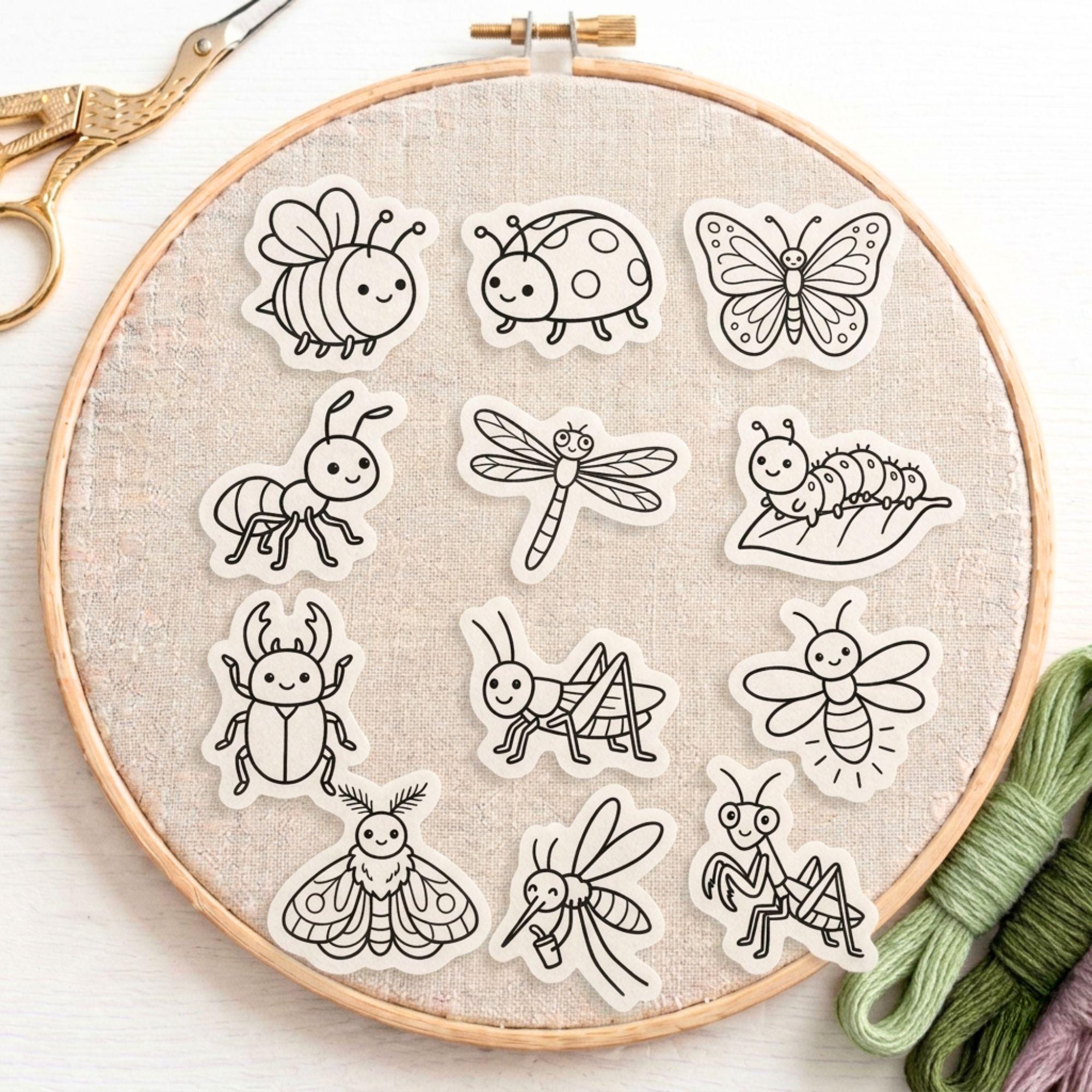 Cute Insect Hand Embroidery Pattern Stick and Stitch PDF, 12 Designs ...