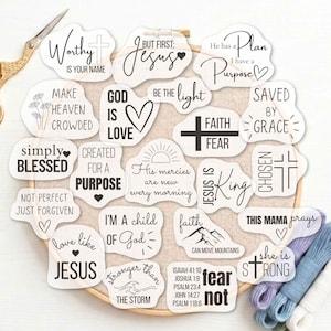 Faith Quotes Stick and Stitch Embroidery Pattern, 23 Designs, Christian Needle Art