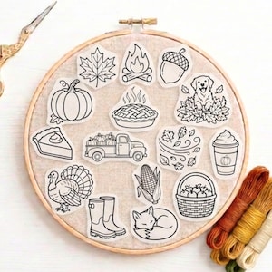 Patrón de bordado a mano de otoño Stick and Stitch en PDF, 24 diseños, transferencia estabilizadora de otoño.