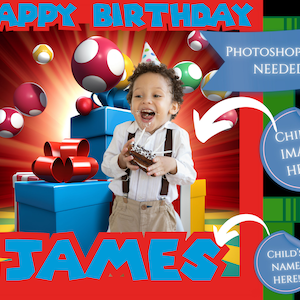 Retro Gaming Geburtstag Fotoshooting: Bearbeitbarer Digitaler Ausschnitt (PDF)