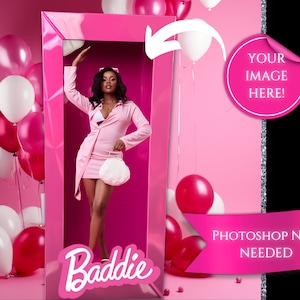 Pink Doll Birthday Photoshoot| Digital Photo| Social Media Birthday Photoshoot Image| Doll in a Box Photoshoot| Birthday Doll Box Background