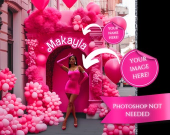 Pink Doll City Streets Backdrop| Birthday Backdrop| Canva Name Editable| Social Media| Birthday Backdrop Image| Doll in the Streets Backdrop