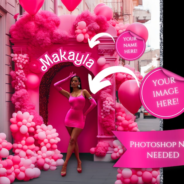 Pink Doll City Streets Backdrop| Birthday Backdrop| Canva Name Editable| Social Media| Birthday Backdrop Image| Doll in the Streets Backdrop