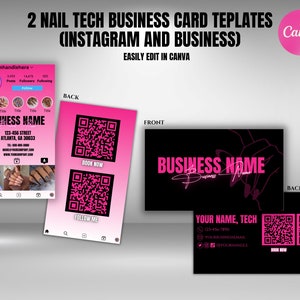 2er Pack Business Card Template für Naildesign oder Nagelstudio| Vertikale Instagram Karte und Visitenkarte | DIY in Leinwand | QR Code zugefügt