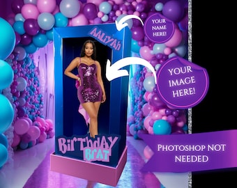 Purple Doll Photoshoot| Birthday Photoshoot| Social Media Birthday Photoshoot Image| Doll in a Box Photoshoot| Brat Doll Box Background