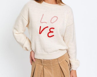 Pull « LOVE » en tricot de polyester recyclé à col rond