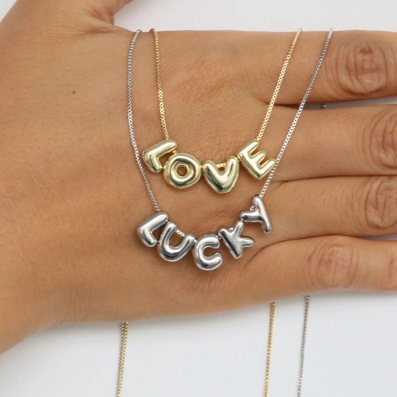 Unique Personalized 3D Bubble Letter Name Necklace - Custom Initial Charm Jewelry - Special Gift for Her
