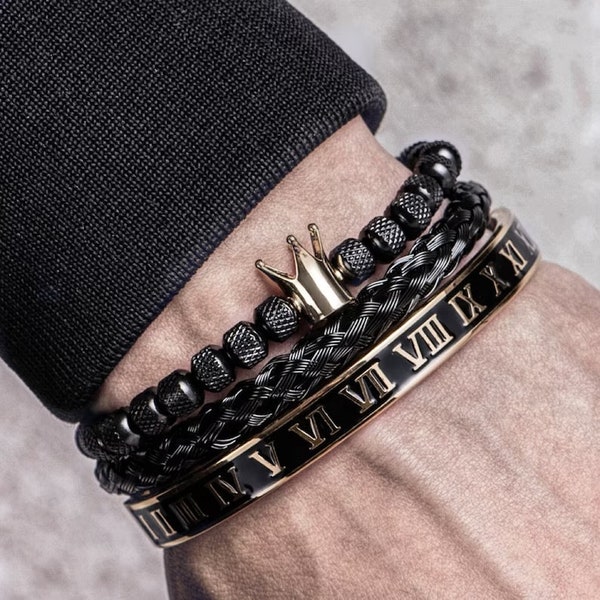 Luxury Set Handmade Men Crown Bracelets Contrast Colour Bangles