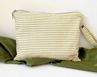 Canvas wet bag, swimsuit bag, green stripe waterproof bag, PUL lining