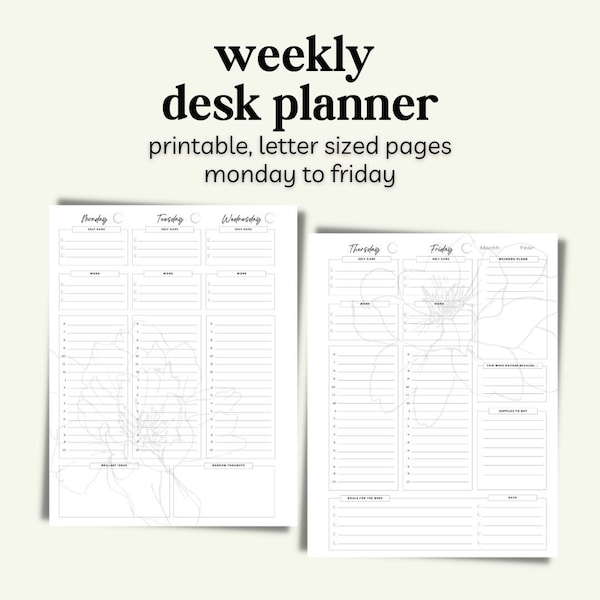 Printable Weekly Planner, Desk Planner 2024, Custom Agenda, Floral Planner, Student Planner, Business Planner, Personalized Planner