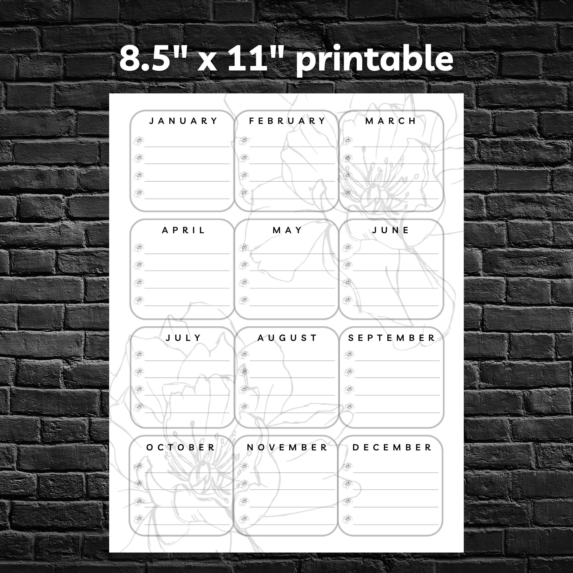 Year at a Glance Printable Planner Desk Planner Organizer - Etsy