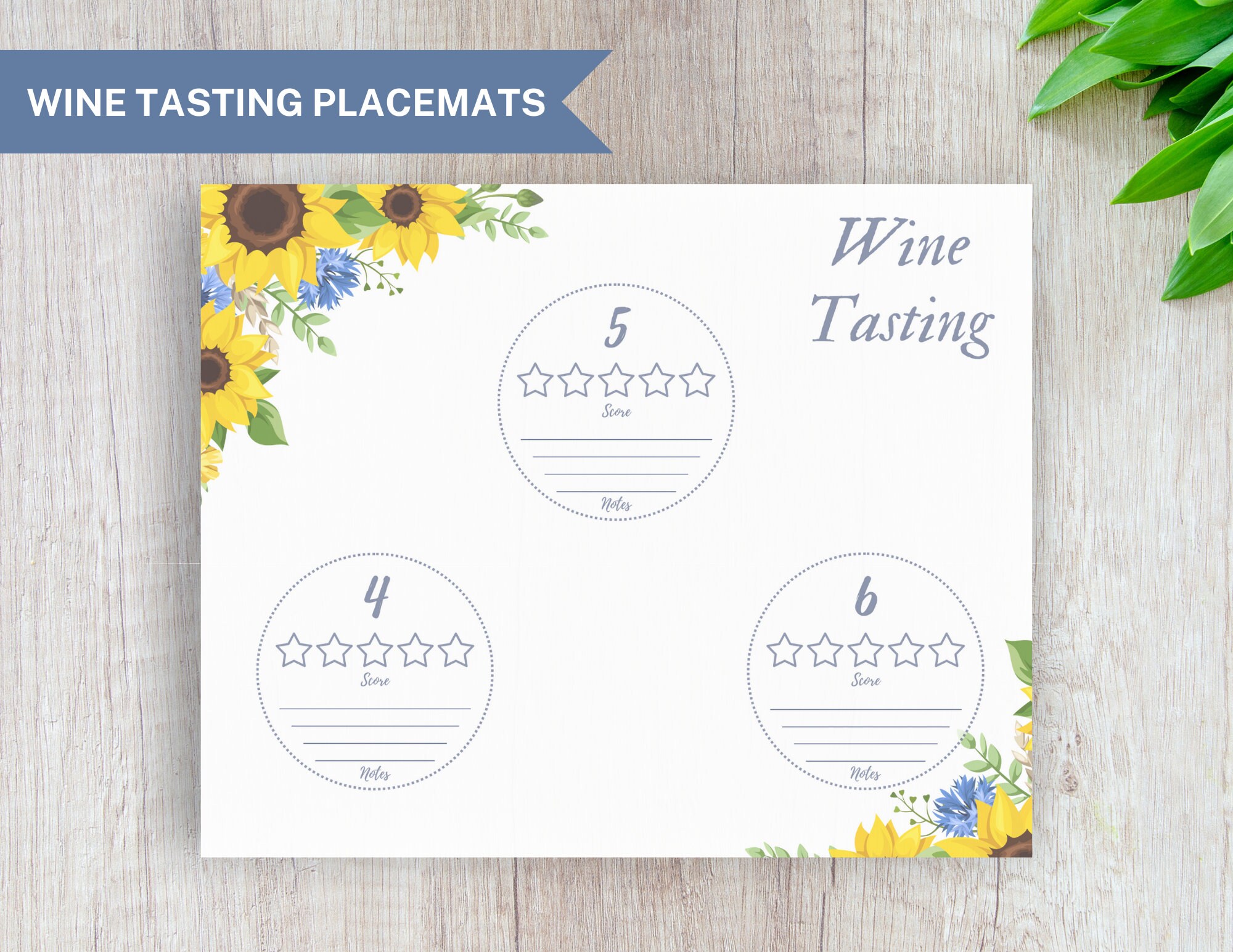 Wine Tasting Template Summer Wine Tasting Placemat Sunflower Wine ...