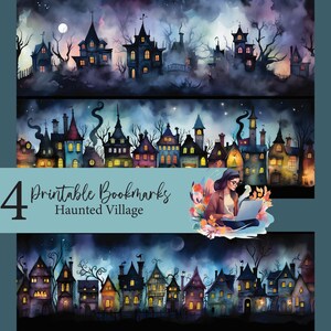 Haunted Village Printable Bookmarks for Halloween