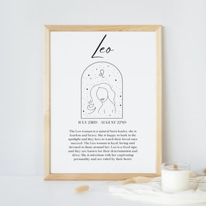 Leo star sign print, Leo zodiac print, zodiac star sign digital art, zodiac wall print