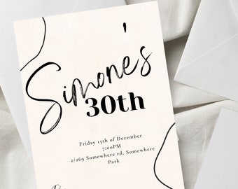 30th Birthday invitation minimalist invitation neutral birthday invite 30th invite black and white birthday 30th