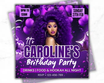 Birthday Party Flyer, Birthday Girl Flyer, Birthday Party, Birthday Bash, Birthday Invite, Aries Birthday Flyer, Instagram, Editable Canva