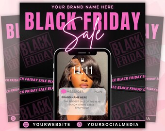 Black Friday Flyer, Black Friday  Sale Flyer, Cyber Monday, Hair Flyer, Braids Flyer, Lash flyer, Social Media Flyer, Canva, Editable