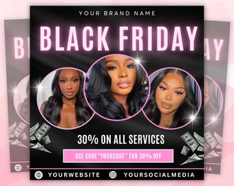 Black Friday Flyer, Black Friday  Sale Flyer, Cyber Monday, Hair Flyer, Braids Flyer, Lash flyer, Social Media Flyer, Canva, Editable