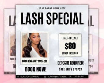 Lash special flyer, Lash Sale Flyer, Esthetician Lash Tech Flyer, Lashes Extension Flyer, Social Media, Instagram, Editable Canva Template