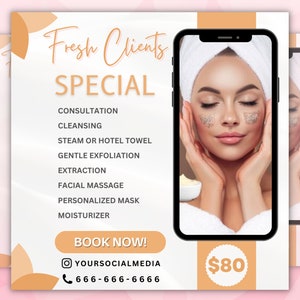 Facial Specials Flyer, Facial Flyer, Facial Treatment Flyer, Fresh Client sale Flyer, Spa Flyer, Esthetician Flyer, canva editable Template