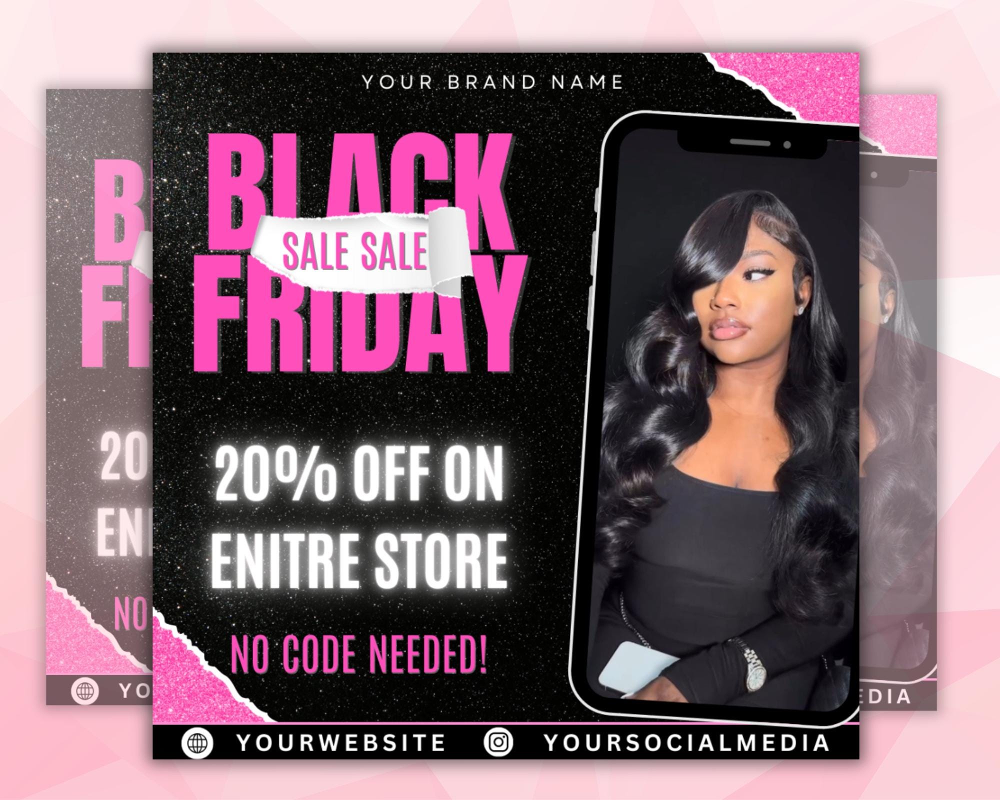 Black Friday-flyer, Black Friday-uitverkoopflyer, Black Friday-aanbiedingsflyer, Cyber Monday, Haarflyer, Vlechtenflyer, Lash-flyer, Canva