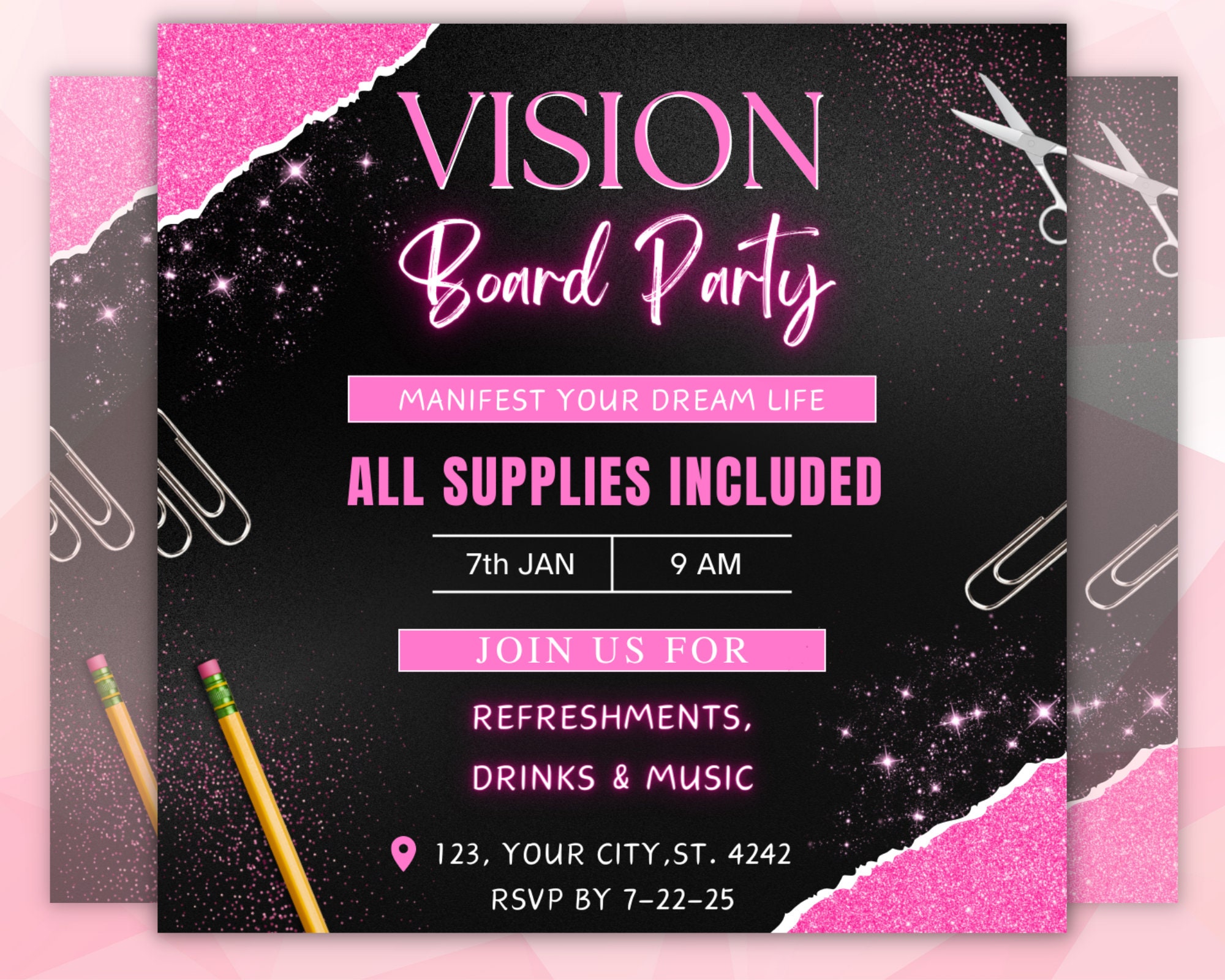 Vision Board Party Flyer, Vision Flyer, Manifesting Event Flyer, Board Vision Board Party Flyer, Vision Flyer, Manifesting Event Flyer, Board