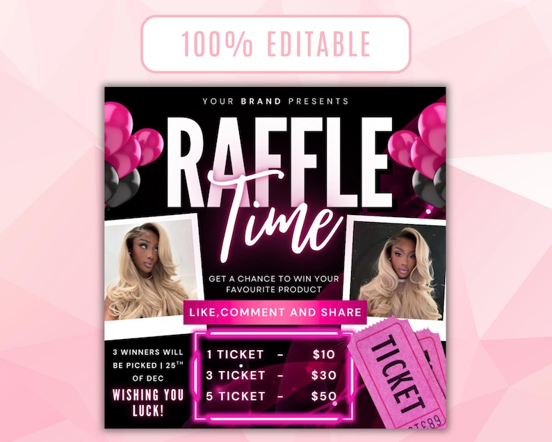 Monthly Raffle Text Editable Raffle Flyer Template, Raffle Time, Ticket, Social Media ...