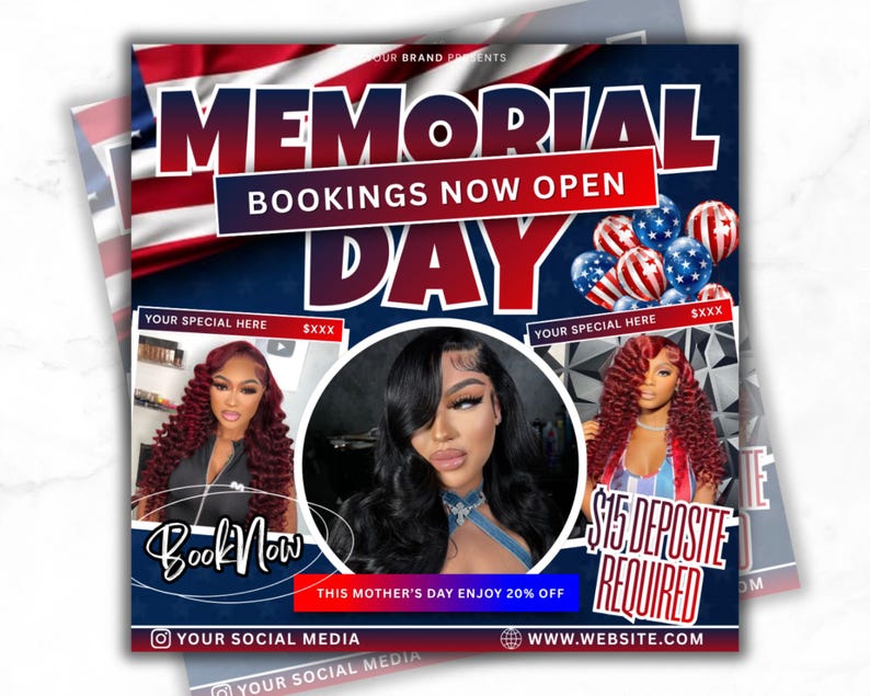 Memorial Day Booking Flyer Template | Promotion Sale Flyer | Editable ...