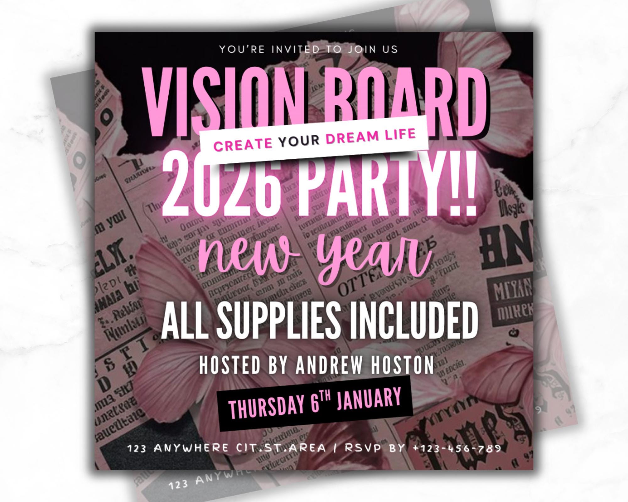 Vision Board Party Flyer, Manifesting Event, Canva Editable Template ...