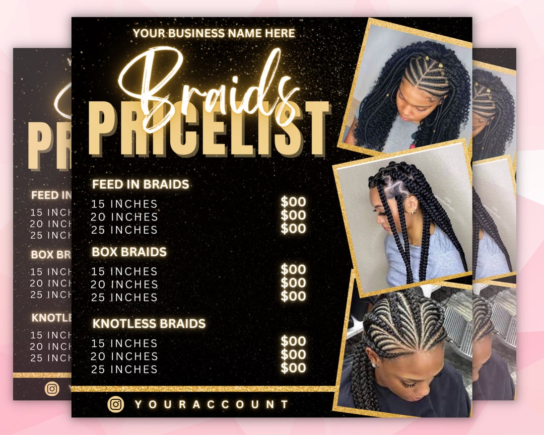 Braids Price List Flyer Templates, Beauty Salon Hair Stylist Pricing Braids Price List Flyer Templates, Beauty Salon Hair Stylist Pricing