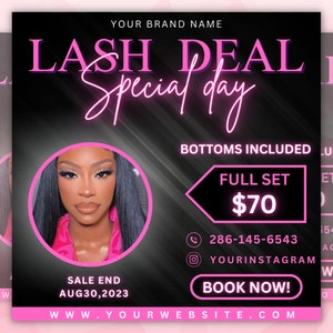 Lash Deal Flyer, Lash special flyer, Esthetician Lash Tech Flyer, Lashes Extension Flyer, Social Media, Instagram, Editable Canva Template