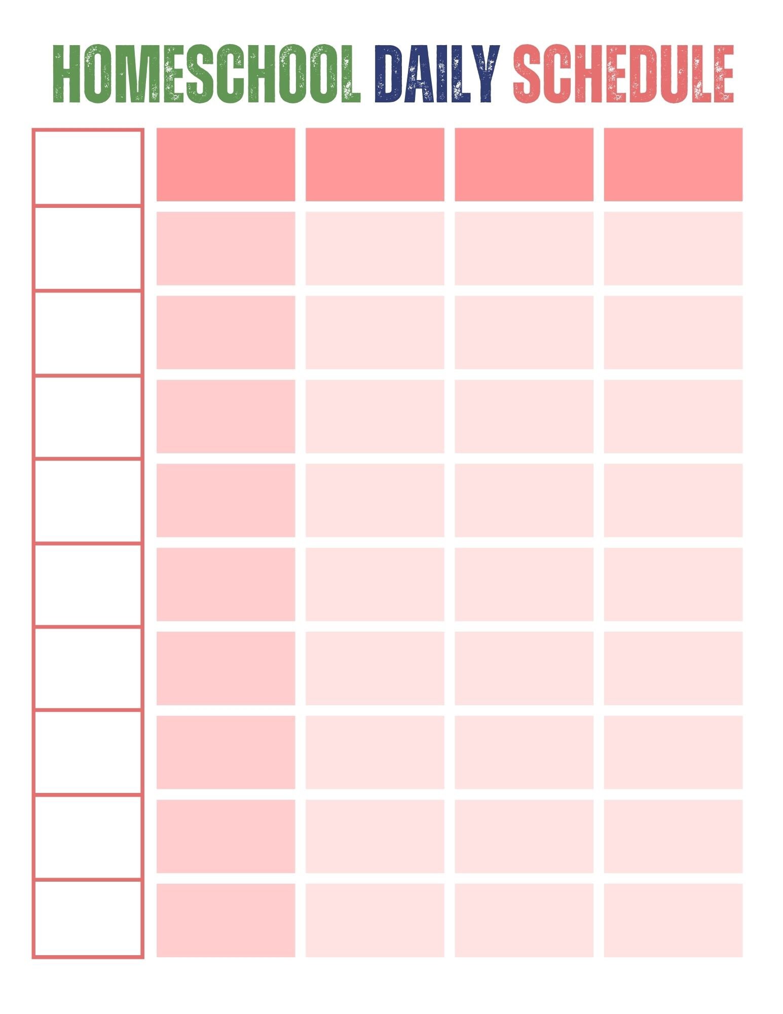 Homeschool Daily Schedule Worksheet Etsy