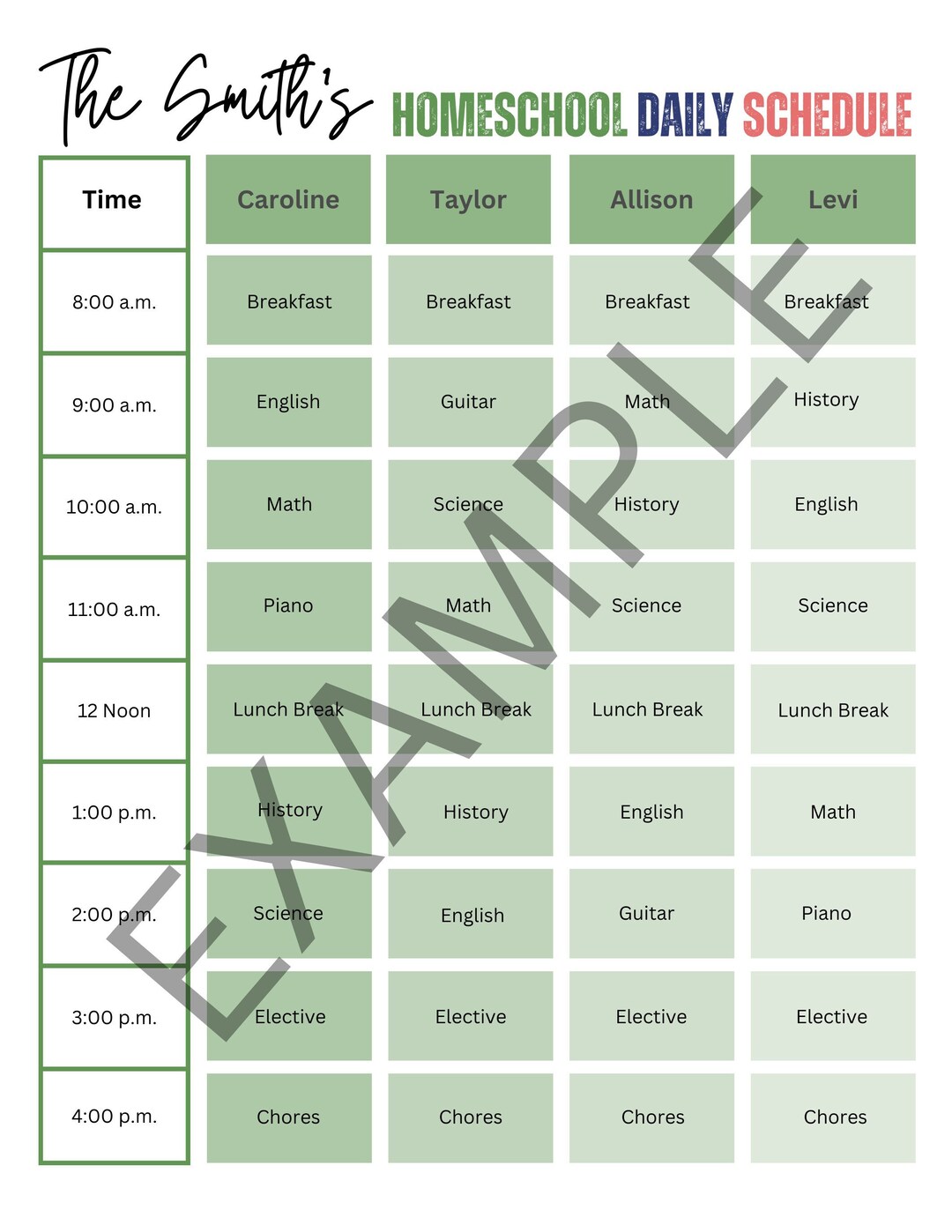 Homeschool Daily Schedule Worksheet Personalized - Etsy