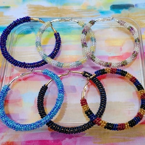 Large Wire Wrapped Beaded Hoops