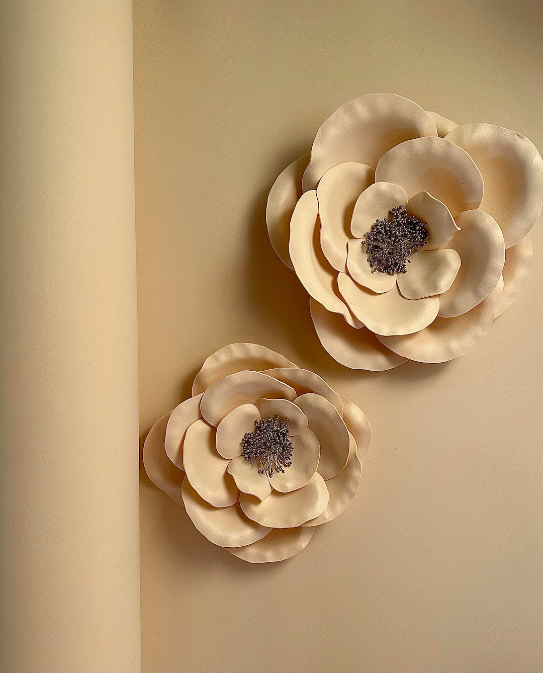 Nursery Foam Flowers Wall Decor Beige Boho Paper Flowers Boho Etsy