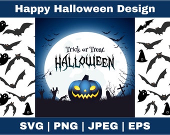 Happy Halloween Design, Trick Or Treat Halloween, Halloween Moon Design, Halloween Blue Design