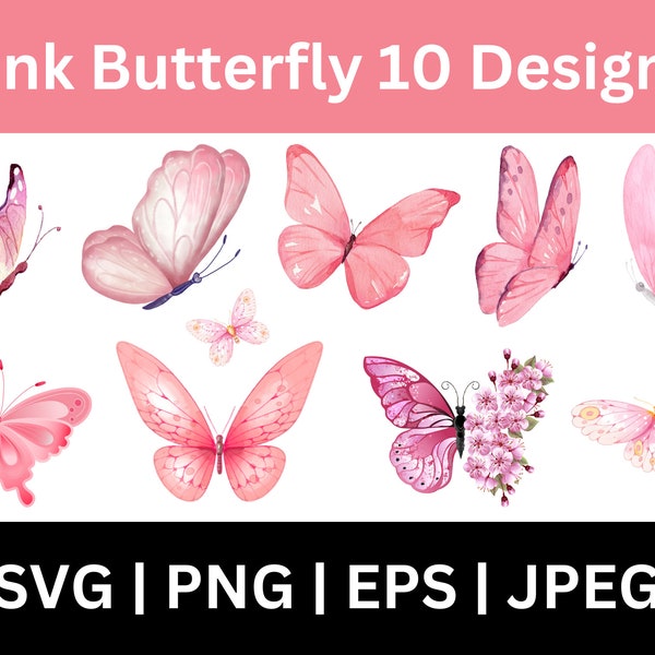 Pink Butterflies Svgs Bundle, Pink Floral Butterfly Svg, Butterfly bundle Designs, Colorful Butterfly Designs