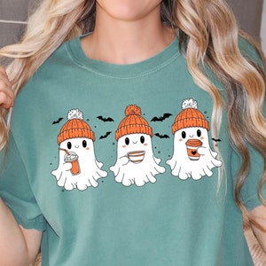 Comfort Colors® Сute Ghost Coffee Shirt, Сute Little Ghost Iced Coffee t-shirt, Boo Ghost Shirt, Ghost Coffee Shirt, Halloween Coffee Lovers