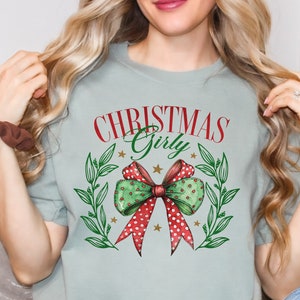 Christmas Girly Comfort Color, Christmas Coquette Bow Shirt, Red Bow Christmas Tshirt, Christmas Shirt, Holiday Season, Gift For Christmas