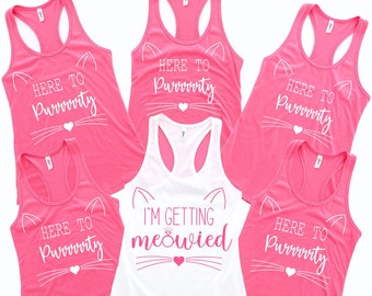 Here to Purrty Tank Top: Cat Meow Bachelorette Party Tee