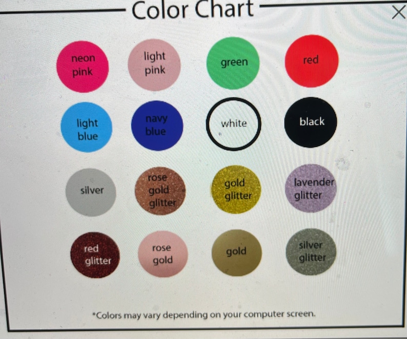 Puede incluir: Carta de colores con 16 muestras de colores diferentes. Los colores incluyen rosa ne&oacute;n, rosa claro, verde, rojo, azul claro, azul marino, blanco, negro, plata, brillo dorado rosa, brillo dorado, brillo lavanda, brillo rojo, oro rosa, oro y brillo plateado.