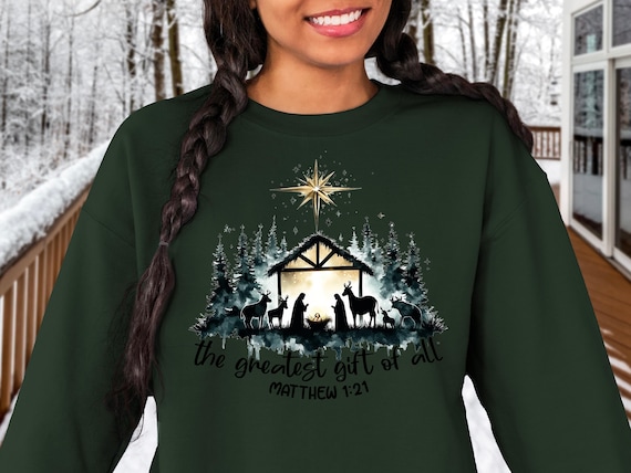 Religious Nativity Sweatshirt: Christian Christmas Hoodie, Holy Family Scene