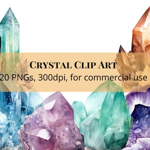 Crystal Clip Art - Crystal Watercolor Digital Art, png files with transparent backgrounds, 300dpi, for commercial use