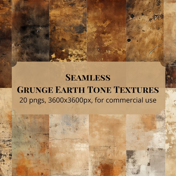 Seamless Grunge Earth Tone Textures, distressed textures, Fall digital paper, instant download for commercial use