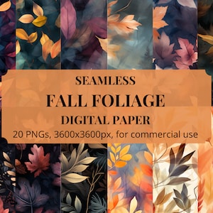 Fall Foliage Digital Paper, seamless fall leaves, instant download, for commercial use