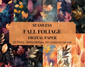 Fall Foliage Digital Paper, seamless fall leaves, instant download, for commercial use