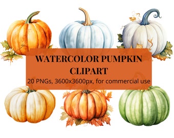 Watercolor Pumpkin Clipart, fall clipart, instant download, for commercial use