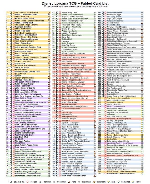Lorcana - Fabled Card List