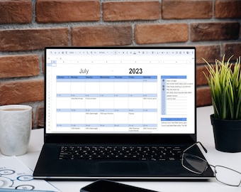 Monthly Editable Calendar | Google Sheets Spreadsheet | Digital Download | Blue Calendar